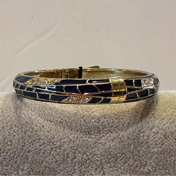 NWT Sequin by Nordstrom Clamper Bangle Bracelet - navy & gold tone & rhinestones - Picture 4 of 12
